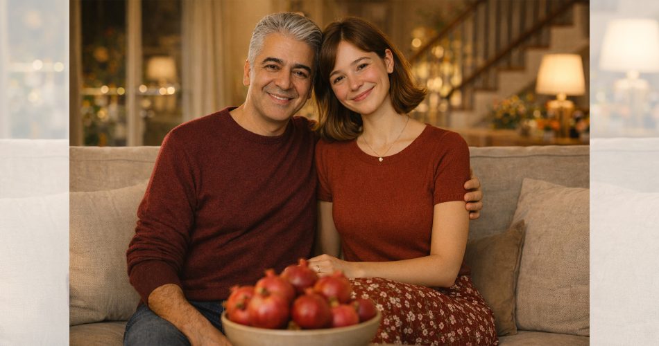 علی و آلیس در خانهٔ خودشان در نیاوران، تهران، در شب یلدای ۱۴۰۴