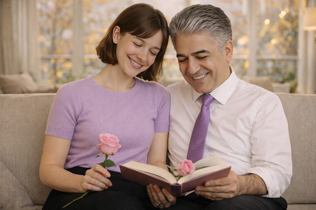 علی و آلیس در خانهٔ خود در نیاوران، در حال خواندن قرآن